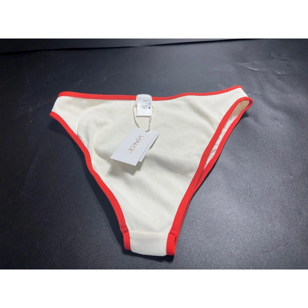 L*Space Nora Bitsy Bikini Bottom Cream & Pimento High Leg Size Large New